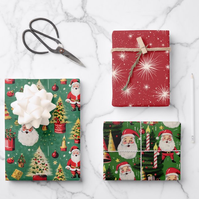 Retro Santa Holiday Delights Wrapping Paper Sheet (Front)