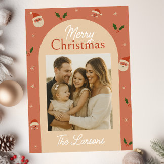 Retro Santa & Holly Arch Christmas Card