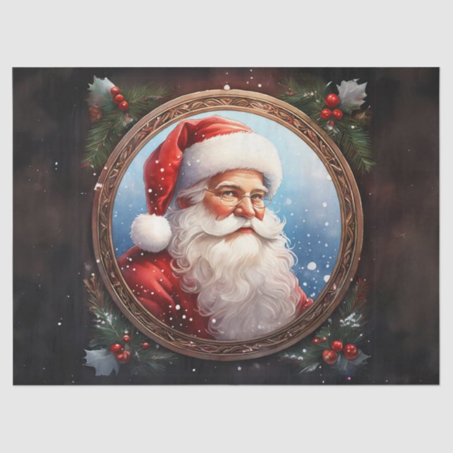 Retro Santa in Elegant Frame Decoupage Craft Paper (Front)