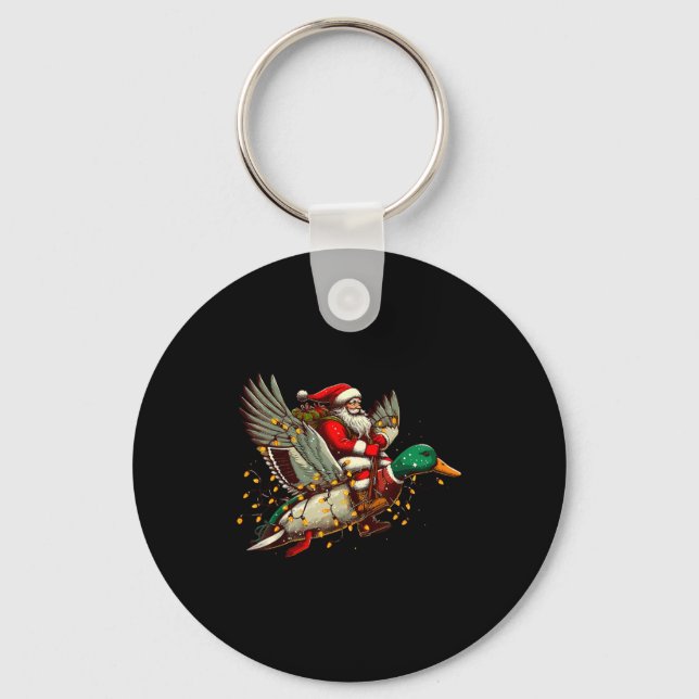 Retro Santa Mallard Duck Christmas Hunting Season  Key Ring (Front)