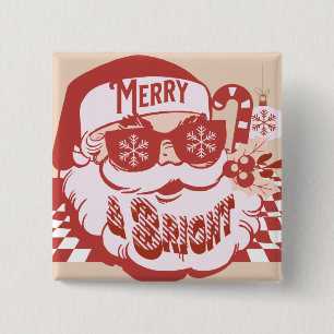 Retro Santa Merry and Bright Groovy   15 Cm Square Badge