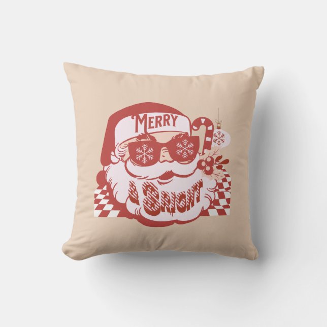 Retro Santa Merry and Bright Groovy  Cushion (Front)