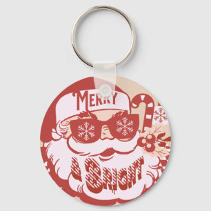 Retro Santa Merry and Bright Groovy   Key Ring