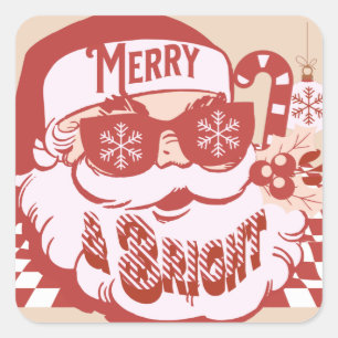 Retro Santa Merry and Bright Groovy    Square Sticker