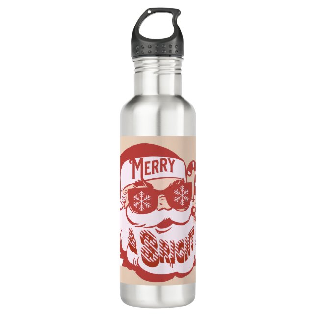 Retro Santa Merry Bright Christmas Pink Red   710 Ml Water Bottle (Front)