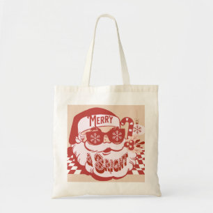 Retro Santa Merry Bright Christmas Pink Red      Tote Bag