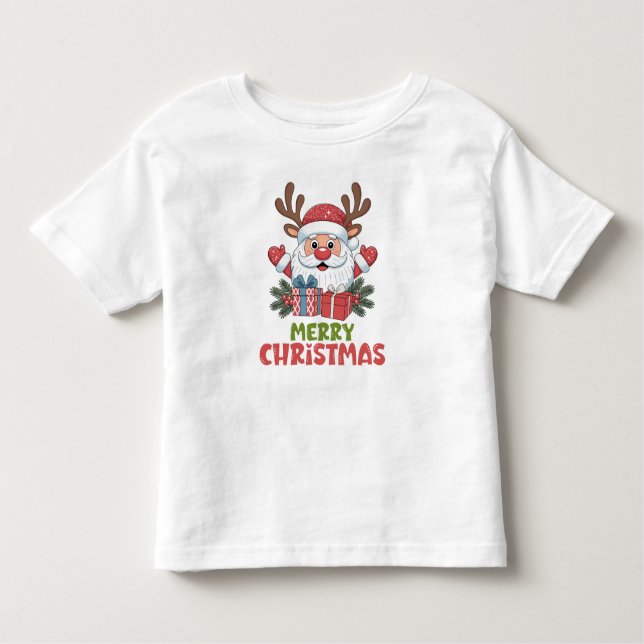 Retro Santa Merry Christmas Kids Toddler T-Shirt (Front)