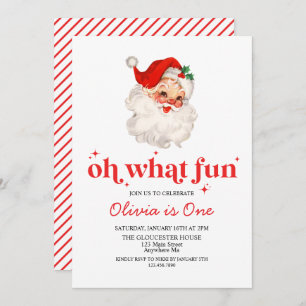 Retro Santa Oh What Fun Birthday Invitation