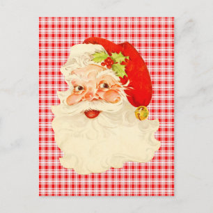 Retro Santa on Plaid Holiday Postcard