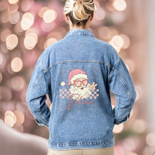 Retro Santa Pink Christmas Believe Denim Jacket