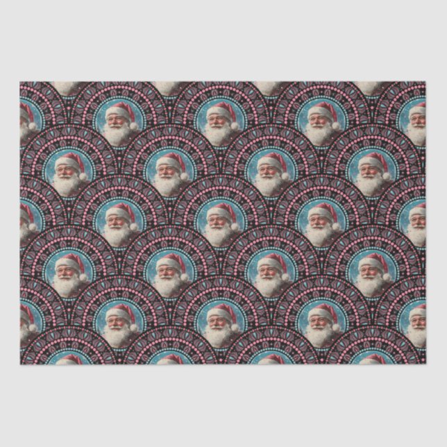 Retro Santa Pinkmas Mandala Art Deco Scallop Tissue Paper (Front)