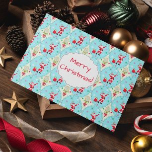 Retro Santa Playing Tennis Ogee Pattern Holiday Ca