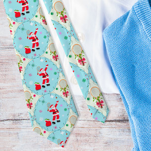 Retro Santa Playing Tennis Ogee Pattern  Tie