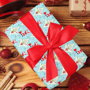 Retro Santa Playing Tennis Ogee Pattern Wrapping Paper Sheet