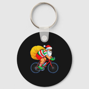 Retro Santa Riding Bicycle Cycling Biking Elf Bike Key Ring