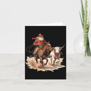 Retro Santa Rodeo Reindeer Cowboy Western Horse Hi Card