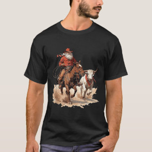 Retro Santa Rodeo Reindeer Cowboy Western Horse Hi T-Shirt