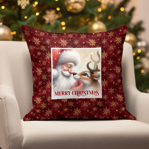 Retro Santa Rudolph Christmas Pillow Cozy Magic 
