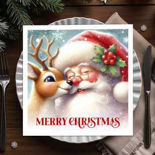 Retro Santa Rudolph Xmas Party Table Napkins