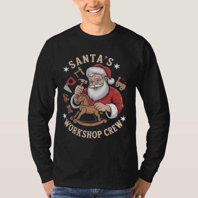 Retro Santa’s Workshop Crew Holiday T-Shirt (Front)