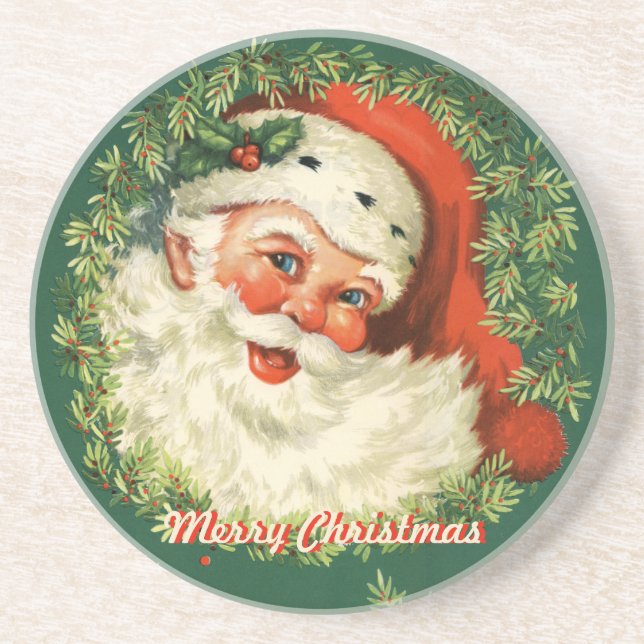 Retro Santa Sandstone Coaster (Front)