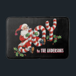 Retro Santa Sending Joy Christmas Personalised Bath Mat<br><div class="desc">Retro Santa Sending Joy Christmas Personalised Family Name or Any Text Custom Holiday Home Decor Bathroom Accessories Bath Mat</div>