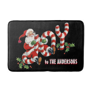 Retro Santa Sending Joy Christmas Personalised Bath Mat