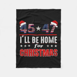 Retro Santa Trump 47th President I'll Be Home For  Fleece Blanket
