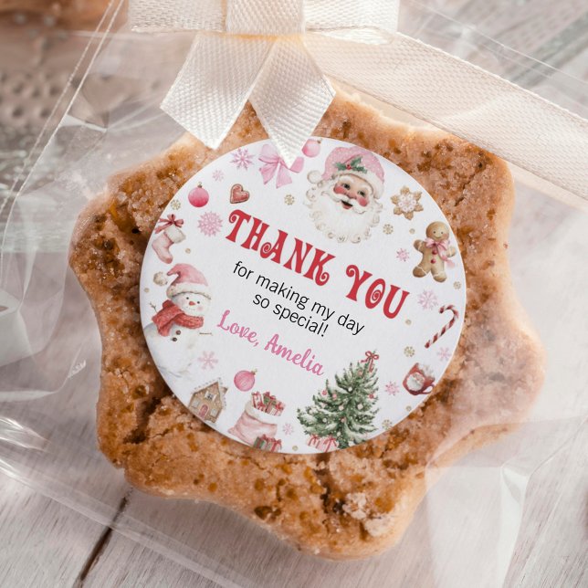 Retro Santa Winter Christmas Birthday Thank You Classic Round Sticker (Creator Uploaded)