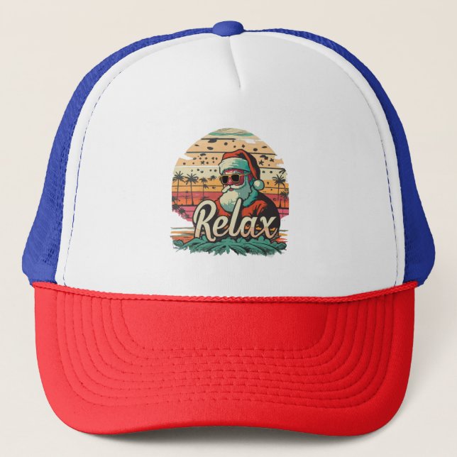 Retro Santa with a title Relax Trucker Hat (Front)