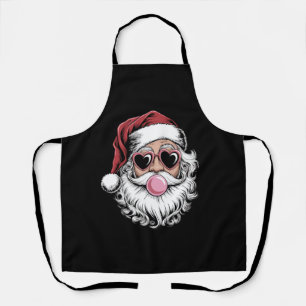 Retro Santa With Glasses Blowing Bubble Christmas  Apron