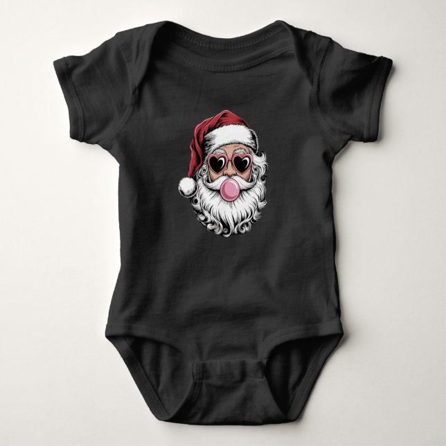 Retro Santa With Glasses Blowing Bubble Christmas  Baby Bodysuit (Front)