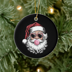 Retro Santa With Glasses Blowing Bubble Christmas  Ceramic Tree Decoration