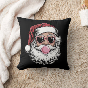 Retro Santa With Glasses Blowing Bubble Christmas Cushion