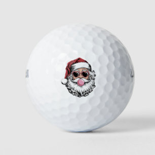 Retro Santa With Glasses Blowing Bubble Christmas  Golf Balls