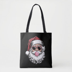 Retro Santa With Glasses Blowing Bubble Christmas Tote Bag