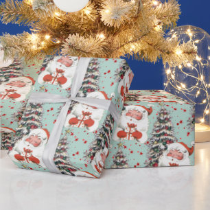 Retro Santa With Stars Wrapping Paper