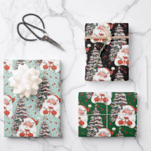 Retro Santa With Stars  Wrapping Paper Sheet