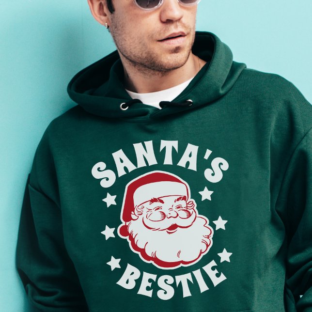 Retro Santa's Bestie Modern Green Men's Christmas Hoodie (Creator Uploaded)