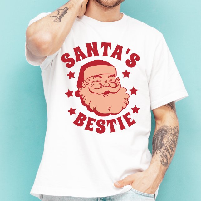 Retro Santa's Bestie Modern Men's Christmas T-Shirt (Creator Uploaded)