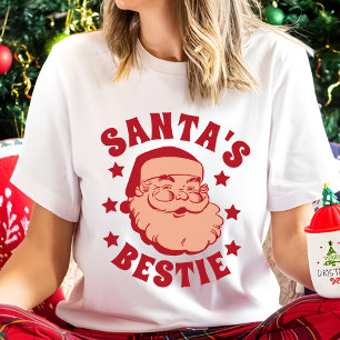 Retro Santa's Bestie Modern Women's Christmas  T-Shirt