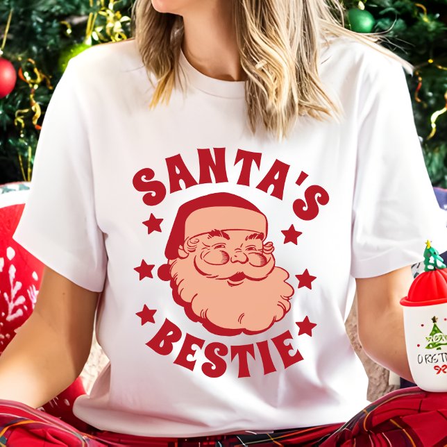 Retro Santa's Bestie Modern Women's Christmas  T-Shirt (Creator Uploaded)