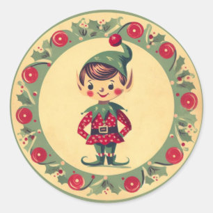 Retro Santa's Elf Vintage Christmas Classic Round Sticker
