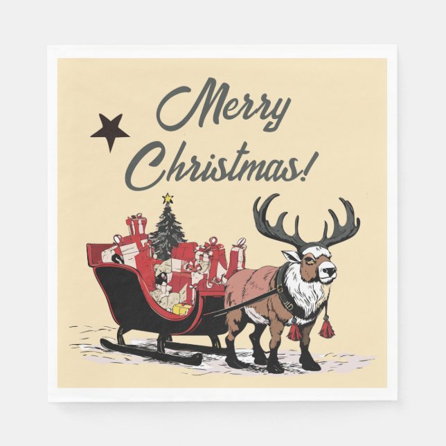 Retro Santa's Sleigh  Napkin (Front)