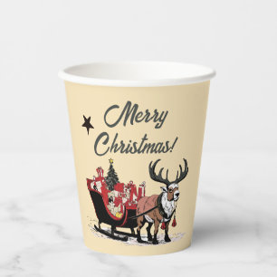 Retro Santa's Sleigh Paper Cups