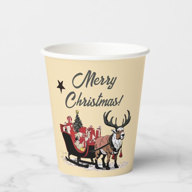 Retro Santa's Sleigh  Paper Cups (Front)