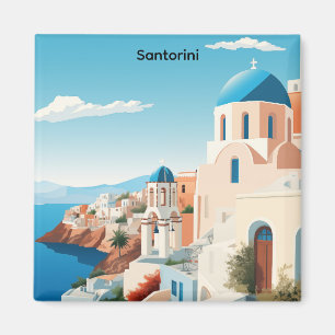 Retro Santorini Greece Mediterranean Blue & White Magnet
