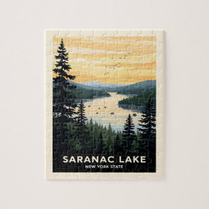 Retro Saranac Lake New York Travel Jigsaw Puzzle
