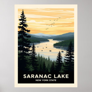 Retro Saranac Lake New York Travel Poster