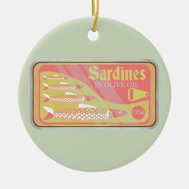Retro Sardines Poster Ceramic Tree Decoration (Front)